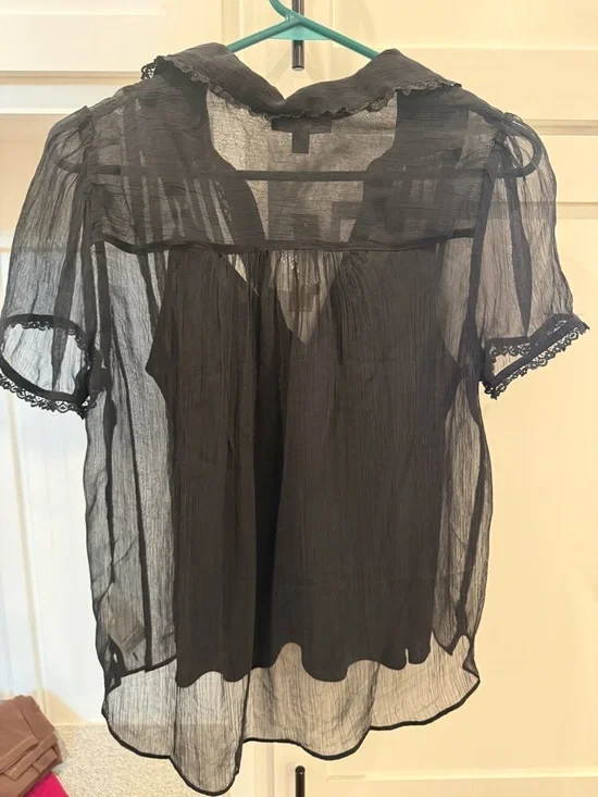 NWT J. Crew Sheer lace-trim button-up shirt in black - Picture 4 of 4